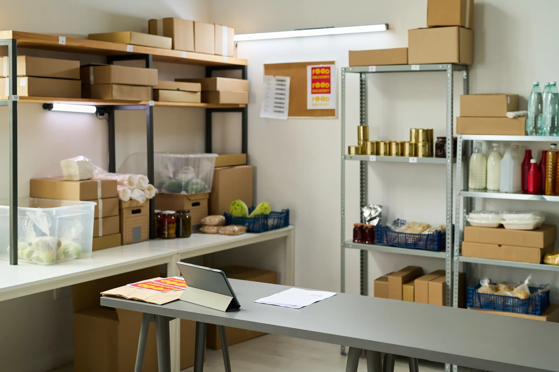 Almacén de banco de alimentos esperando inventario — plataformas operativas con propósito que hemos lanzado