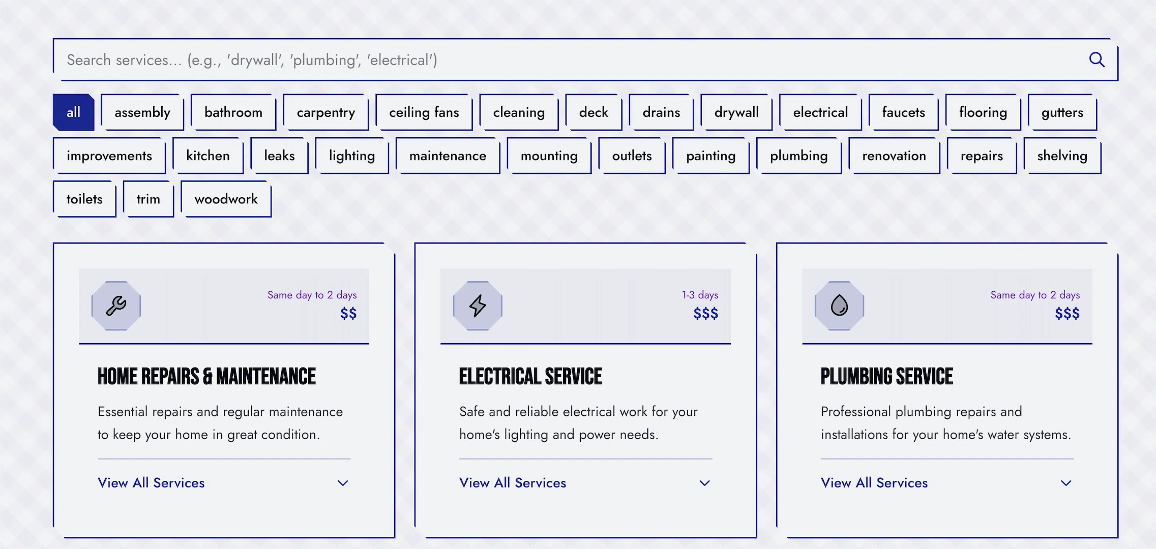 Service Search with Filters
